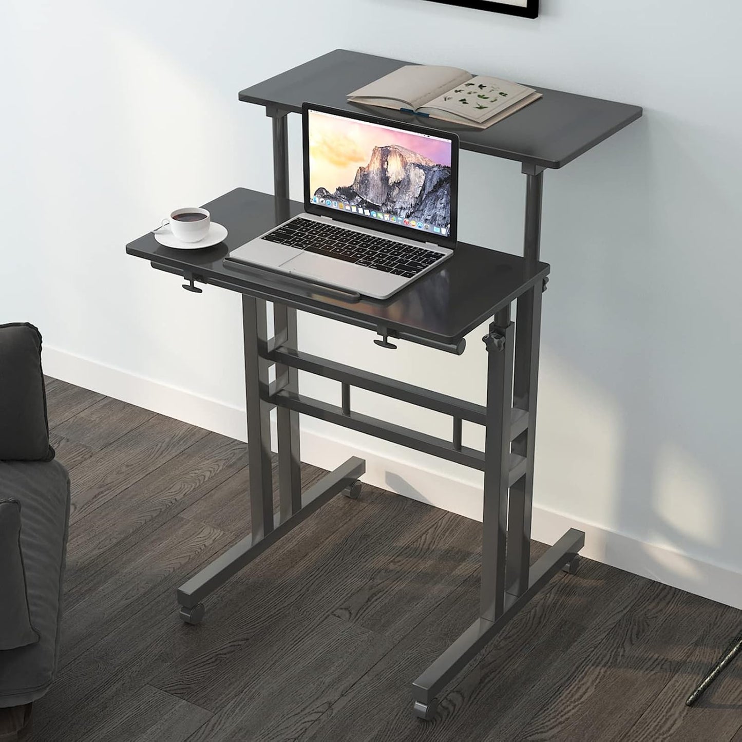 soges 23.6inches Height Adjustable Desk Laptop Desk on The Wheels, Rolling Stand Up Desk Computer Desk Adjustable Standing Desk Sit and Stand Desk Portable Laptop Table, Black