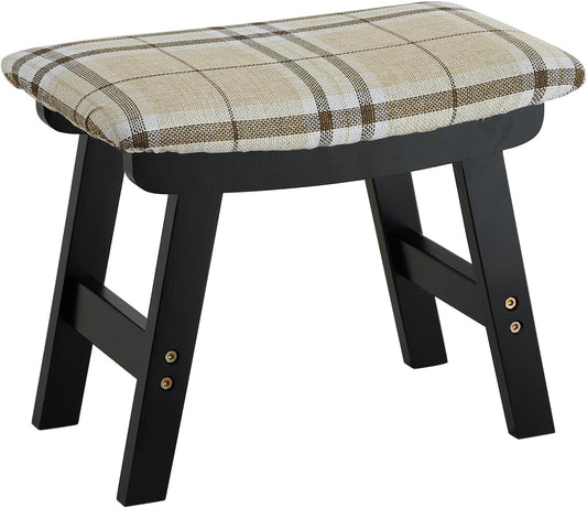 Foot Stool Ottoman Foot Rest Under Desk,Small Stool for Living Room, Bedroom and Kitchen (Black Legs - Stripes Stool Surface)