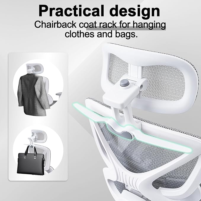 High Back Mesh Office Chair with Footrest, Ergonomic Office Chair w/ 3D Lumbar Support，Comfy Home Office Desk Chair for Work & Computer Gaming, 400 LBS (Gray)