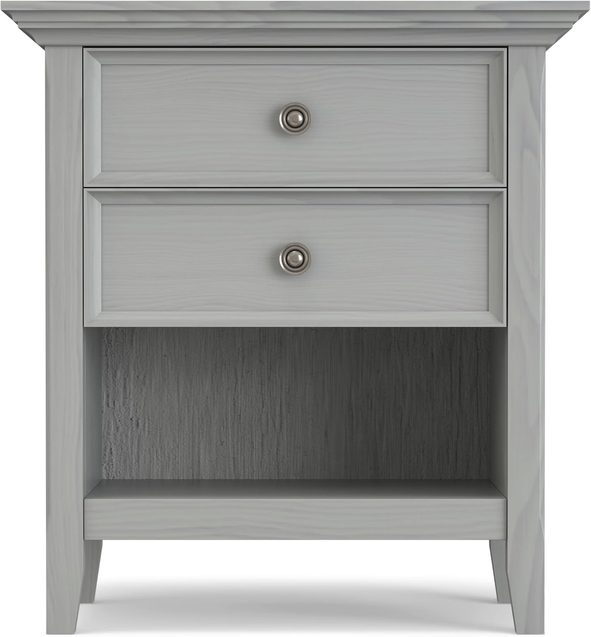 SIMPLIHOME Amherst SOLID WOOD 24 Inch Wide Traditional Bedside Nightstand Table in Fog Grey, For the Living Room and Bedroom