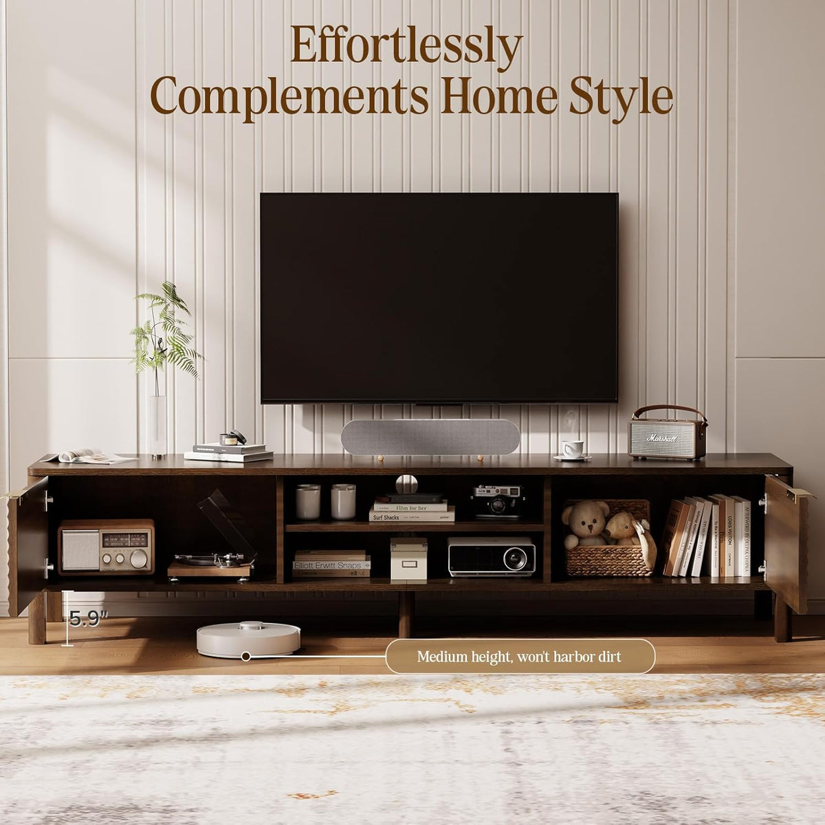 TV Stand for Living Room - up to 80 Inch TVs Mid Century Modern Entertainment Center with Storage and Adjustable Shelves, Media Console Table Walnut 70"