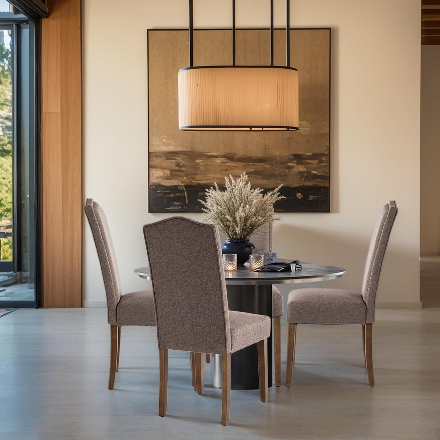 Stylish Upholstered Parsons Dining Chair Kitchen with Silver Nailhead Trim and Sturdy Solid Wood Legs