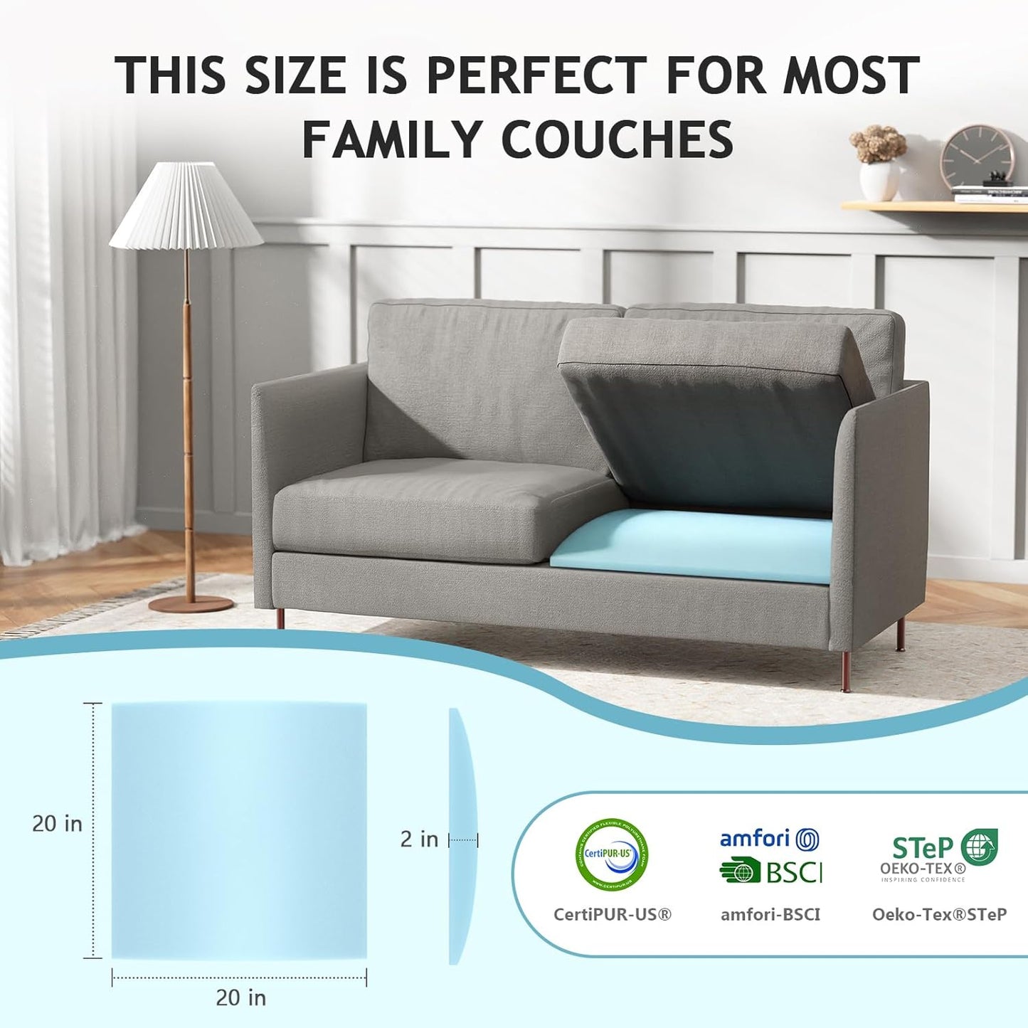 Couch Cushion Support for Sagging Seat Sofa Couch Supports for Sagging Cushions Curved 40D High Density Foam Blue Pack of 2