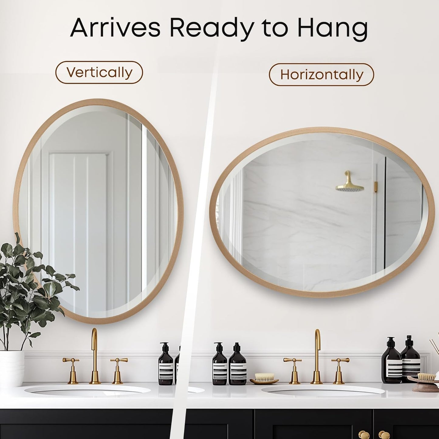OVALCREST - Oval Wooden Beveled Wall Mirror for Home Decor, Bathroom, Vanity, Bedroom, Living Room, Hallway - London Style (Gold Spray) 13.1 x 17.1