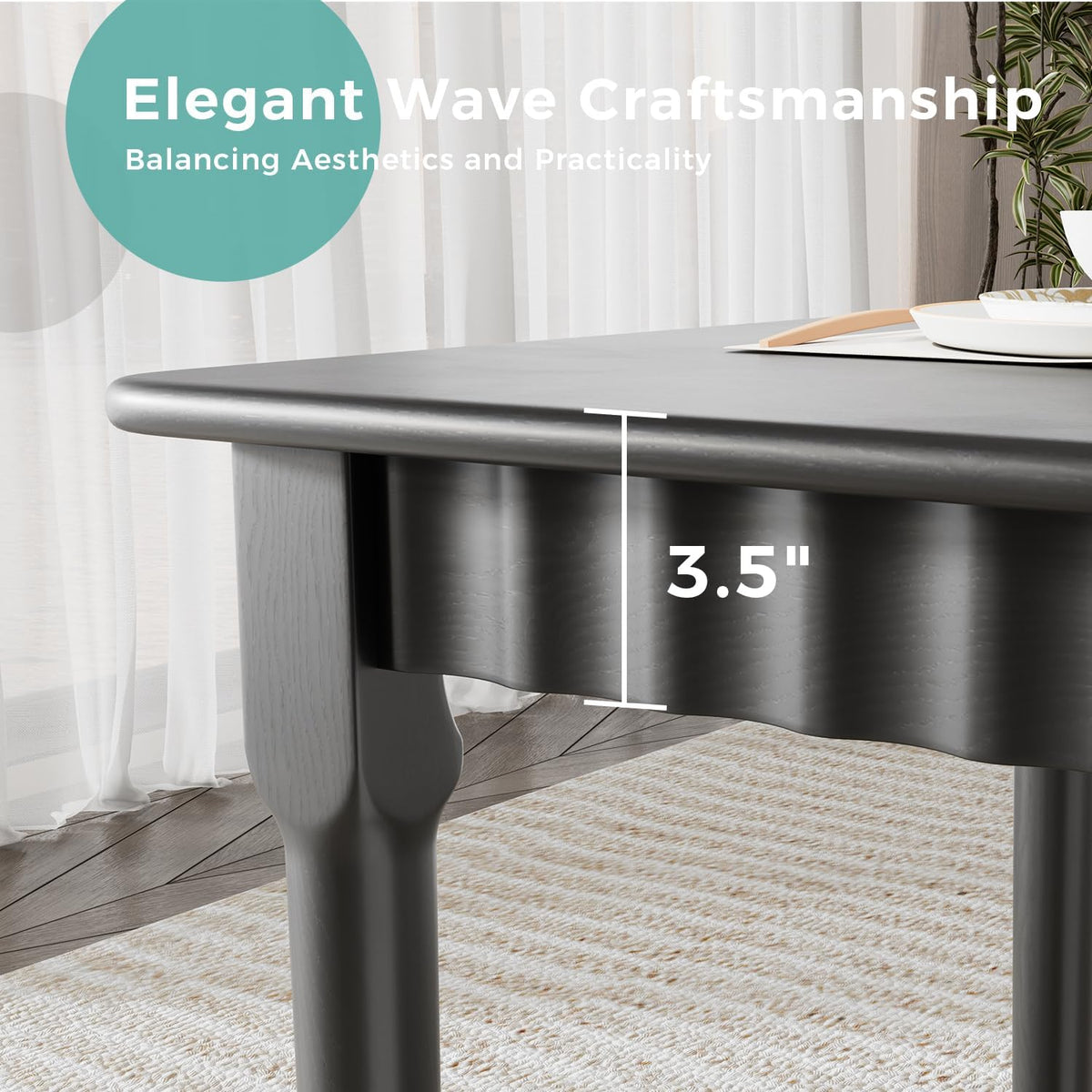 70.8 Inch Solid Wood Dining Table for 6-8, Farmhouse Table with Smooth Surface, Large Rectangular Kitchen Dinner Table for Restaurant, Living Room, Kitchen, Easy Assembly, Black