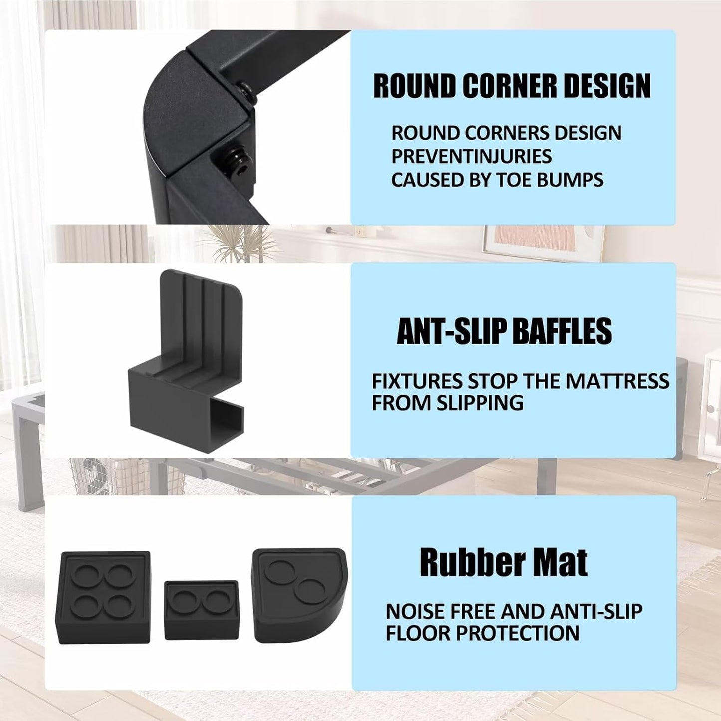 16 Inch California King Bed Frame with Rounded Corner and Headboard Hole Mattress Retainers 3500 LBS Metal Heavy Duty Steel Slats Support No Box Spring Needed Platform Noise Free Easy Assembly