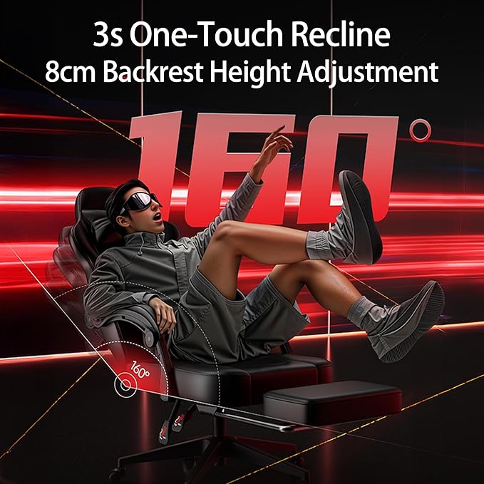 Gaming Chair, Ergonomic Computer Chair with Lumbar Massage & Heat, Video Game Chair with Silent Casters, 3D Adjustable Backrest, Thickened Seat, PU Leather, Hidden Footrest (63-77in)