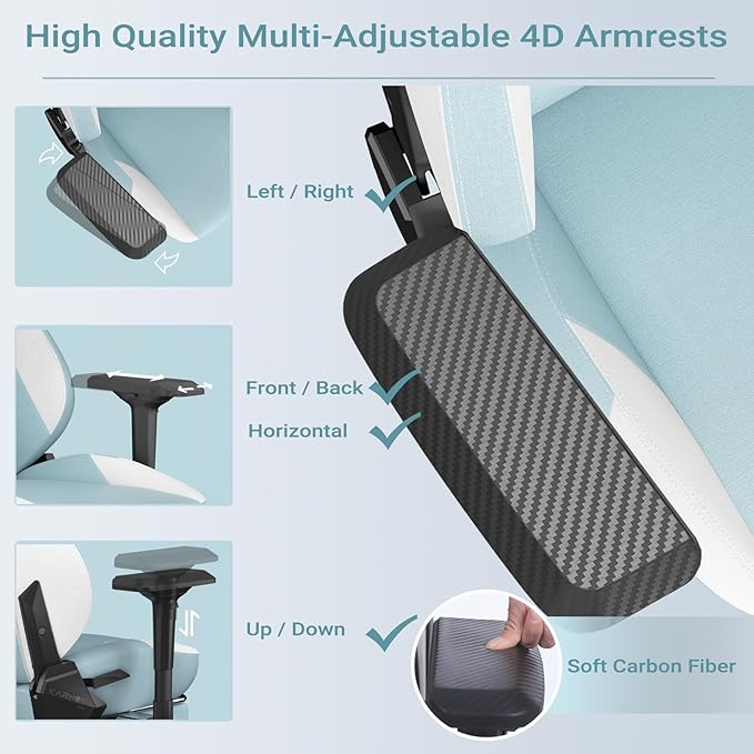 KORNOX Ergonomic Gaming Chair Fabric with Footrest for Adults,Office Chair High Back,Game Chair Racing Cloth Height Adjustable,Game Chair with Headrest and Lumbar Support for Girls,White and Blue