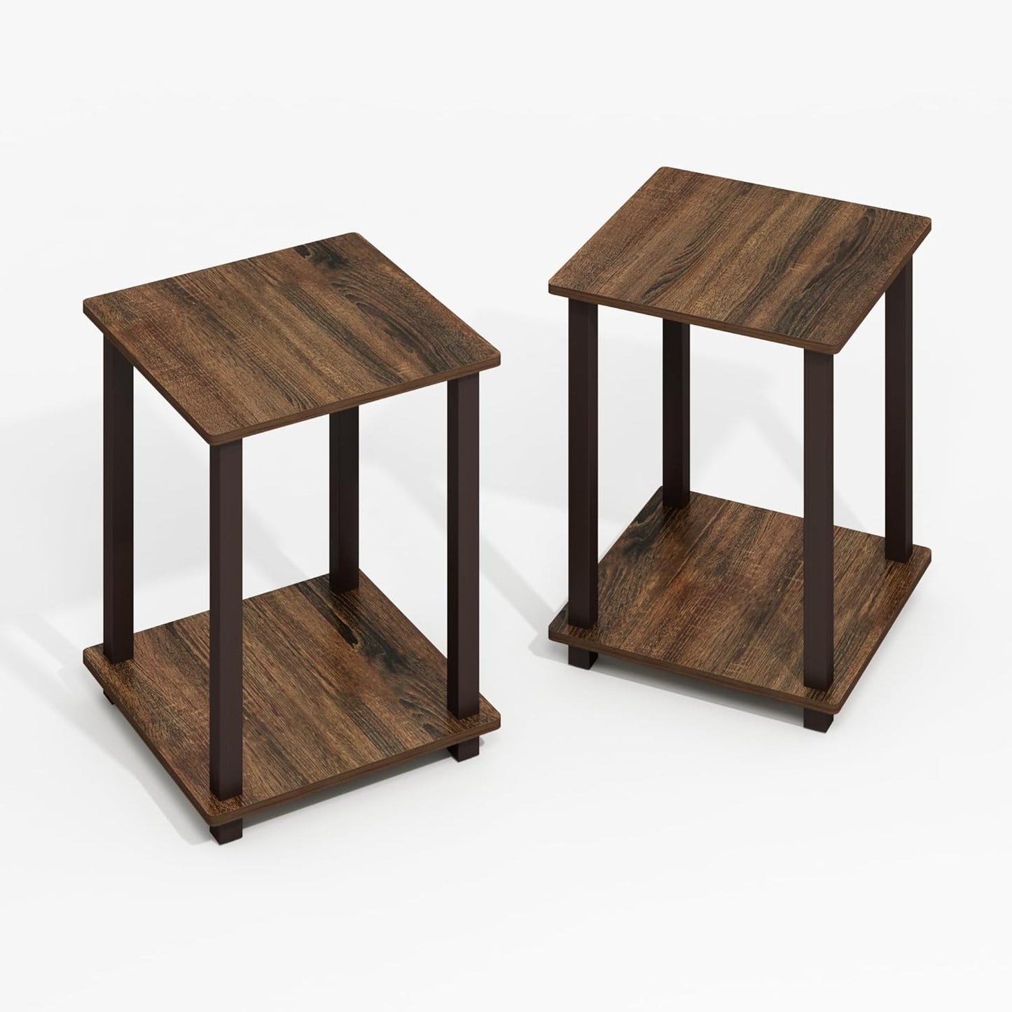 Furinno Simplistic End Table, 2-Pack, Plastic Frame, Black Walnut/Brown