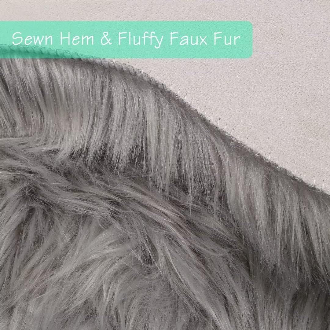 duduta Gray Faux Sheepskin Chair Seat Covers, Fluffy Shag Fur Throw Rugs Room Decor 2x3 ft