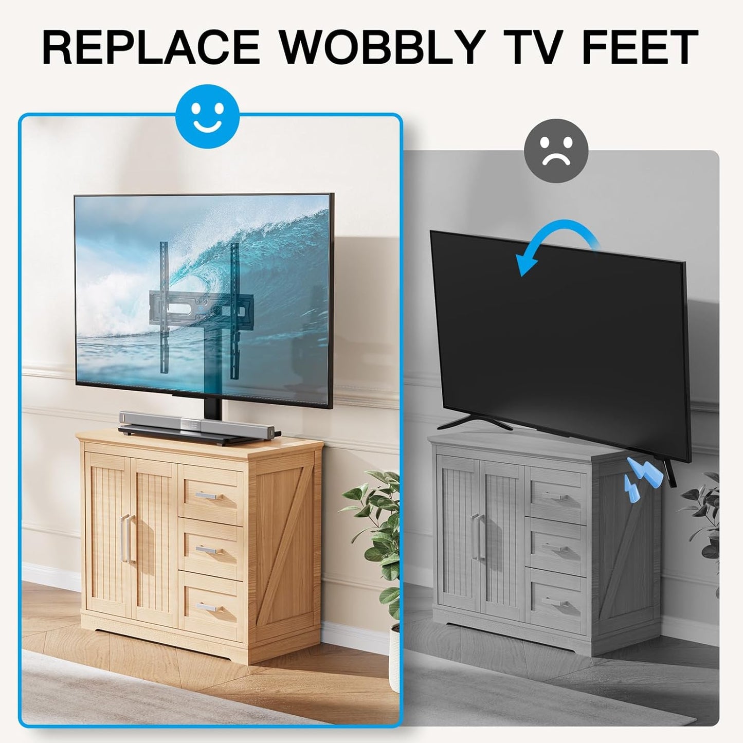 PERLESMITH Universal Swivel TV Stand-Table Top TV Stand for 32-65 inch TV-Height Adjustable TV Base with Heavy-Duty Tempered Glass Base, VESA 400x400mm up to 88lbs, PSTVS17