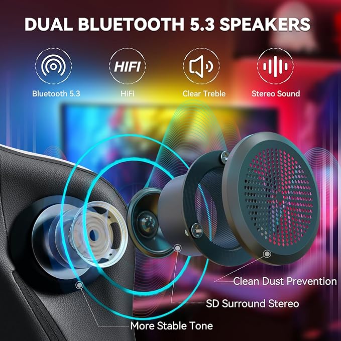 HOFFREE Gaming Chair with Speakers Massage Computer Gaming Chair with Pocket Spring Cushion for Adults Reclining Gamer Chair with Bluetooth Video Game Chairs with Footrest White and Black