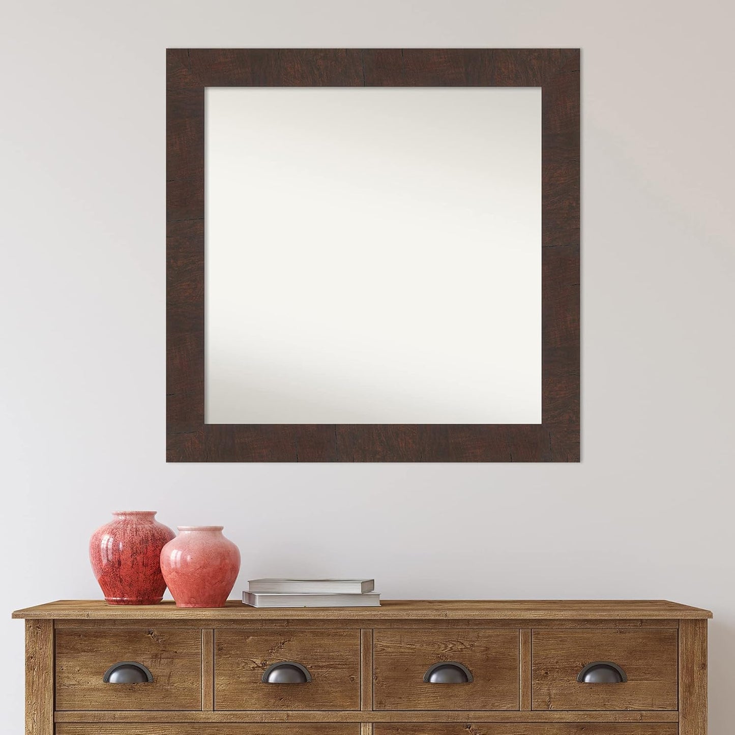 Amanti Art White Bathroom Mirror for Over Sink, 30x30 Wedge White Square Vanity Mirror, Large Modern Frame, Hangs Horizonally and Vertically, Bathroom Wall Decor, Non-Beveled Edge from WI, USA