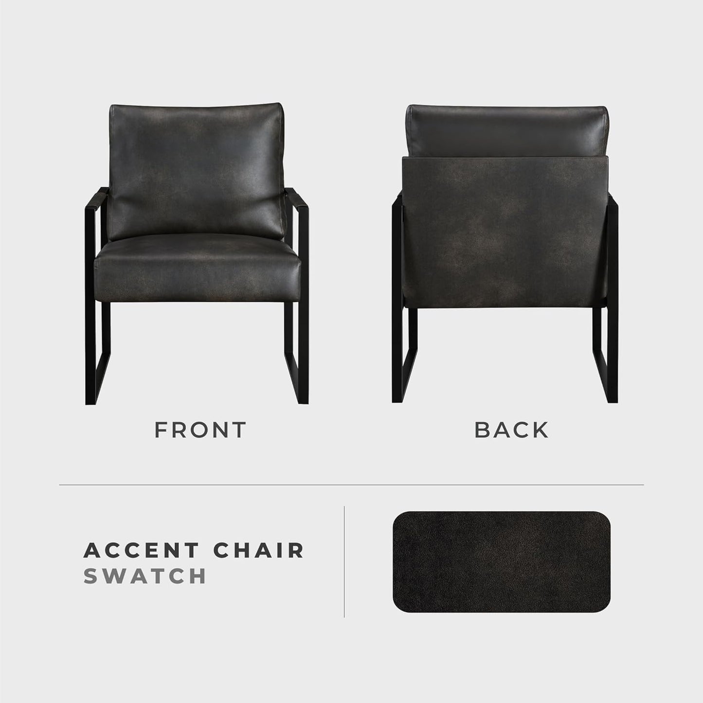 Lexicon Modern Accent Chair, Faux Leather Upholstered Living Room Chair With Wrapped Armrests, Arm Chair With Black Metal Frame,Comfy Single Chair For Living Room/Bedroom/Reading Room/Office,Dark Grey