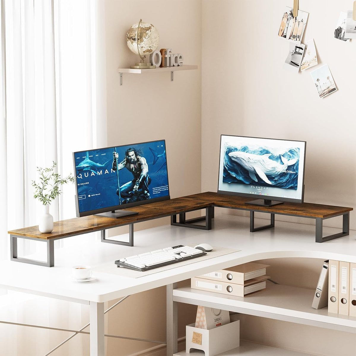 59" Large TV Riser Stand for 32-75 Inch TV, TV Shelf with Steel Legs, Tabletop TV Riser for Home Living Room, Study Office (Brown)