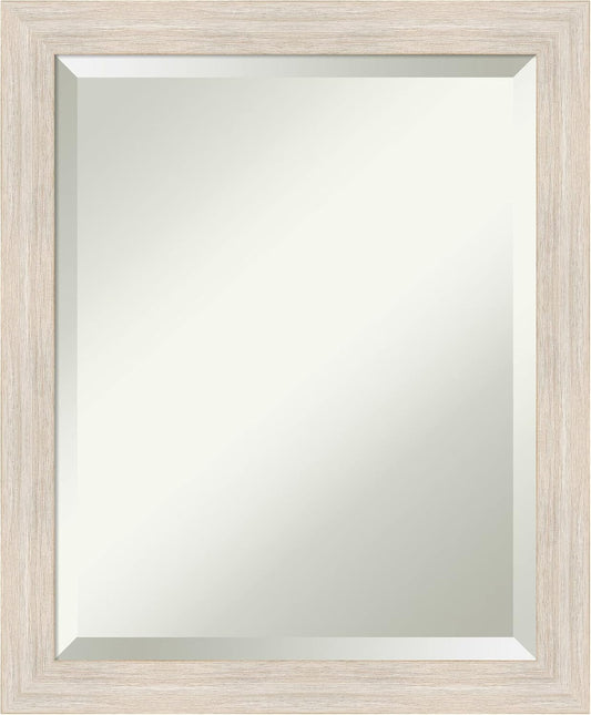 Amanti Art White Bathroom Mirror for Over Sink, 23x19 Hardwood White Wash Narrow Rectangle Vanity Mirror, Small Rustic Farmhouse Wood Frame, Hangs Horizonally and Vertically, Bathroom Wall Decor