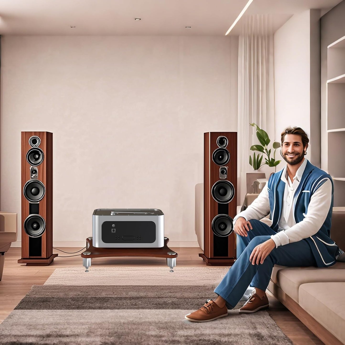 1-Tier AV Media Stand, Stereo Racks and Stands, Video Component Cabinet Audio Rack Tower for DVD Player Game Console TV Box WiFi Routert (Dark Wood, 1-Tier)