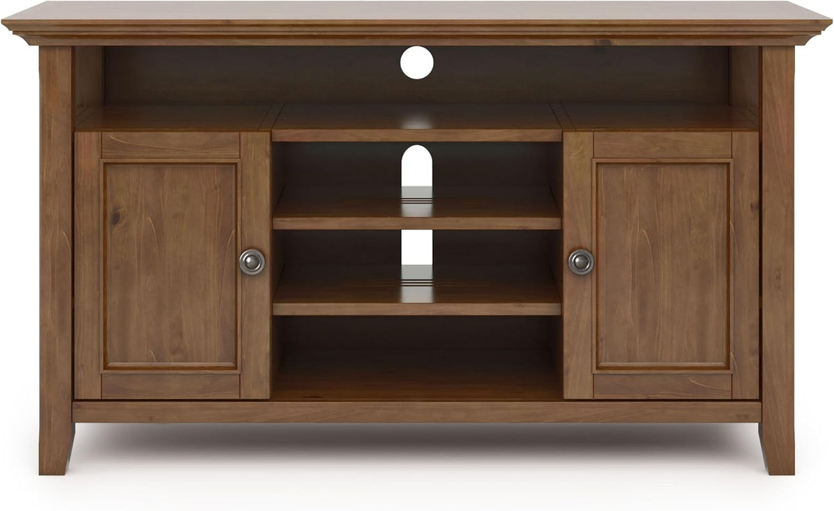 SIMPLIHOME Amherst 54-inch Wide Solid Wood TV Stand in Medium Saddle Brown, Transitional-Style Media Console for Living Room with Adjustable Shelves and Cable Management