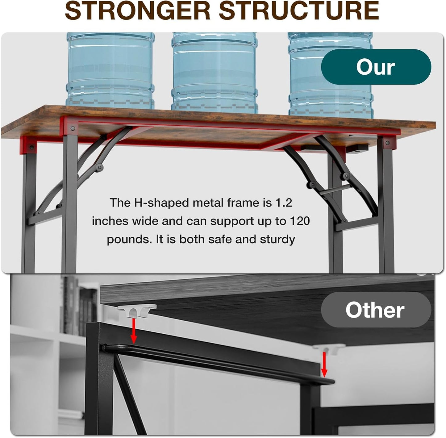 TEMI Long Computer Desk Folding Table - 55.1" Foldable Office Desk, No Assembly, Perfect Writing Table for Bedroom, Dorm, or Apartment, Portable Large Desk or Study Table with Compact Design, Brown