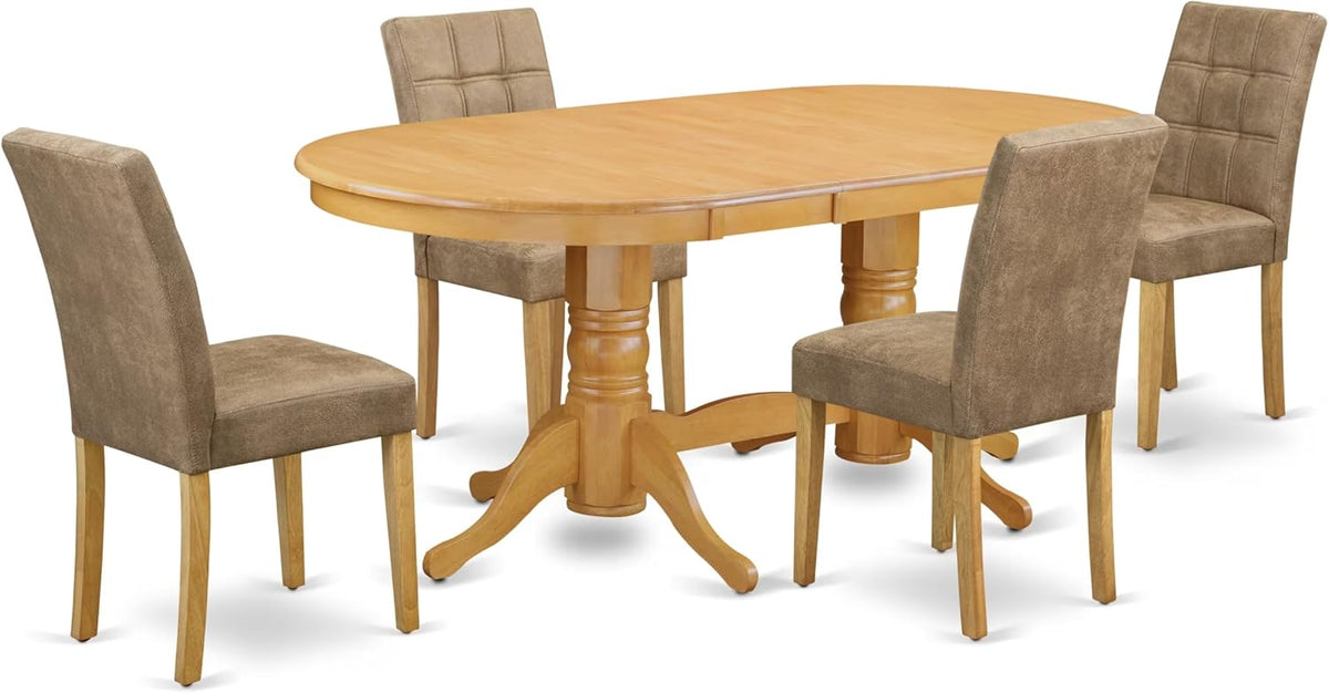 East West Furniture VAAS5-OAK-28 5 Piece Mid Century Modern Dining Set Consists A Dinner Table and 4 Brown Textured Polyester Fabric Upholstered Chairs, Oak