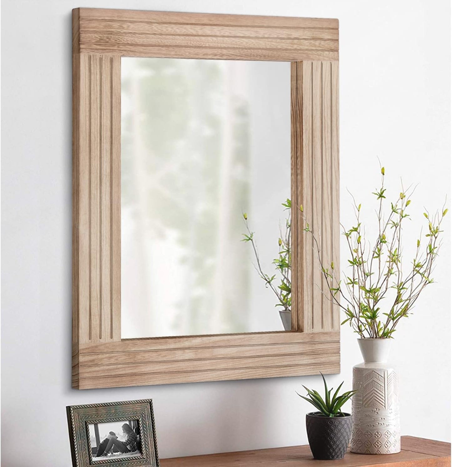 Mirrors for Wall Rustic Wooden Frame Rectangle Mirror Vintage Hanging Mirror for Bedroom Bathroom Living Room Farmhouse Wall Decor Small 16" x 12 "