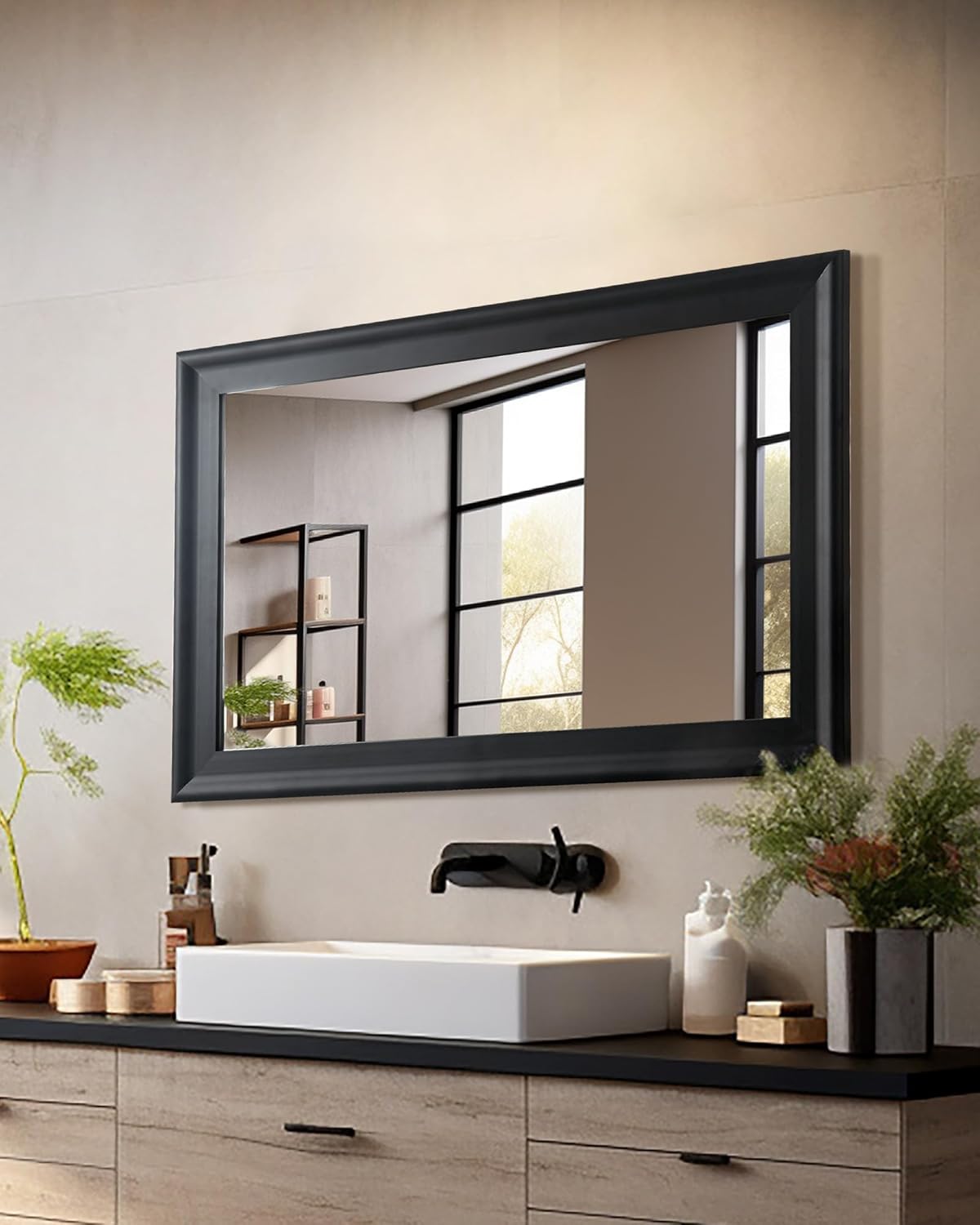 CULER Black Wood Wall Mirror for Bathroom,Rectangle Rustic 24 x 36 inch Hanging VanityMirrors with Wooden Frame for Living Room,Bedroom,Entryway