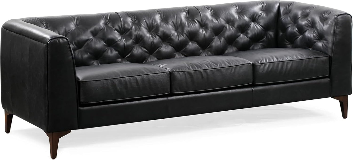 Poly & Bark Essex Leather Couch - 89-Inch Sofa with Tufted Back - Full-Grain Leather Sofa for Living Room with Feather-Down Topper - Living Room Couch - Vintage Italian Leather in Onyx Black