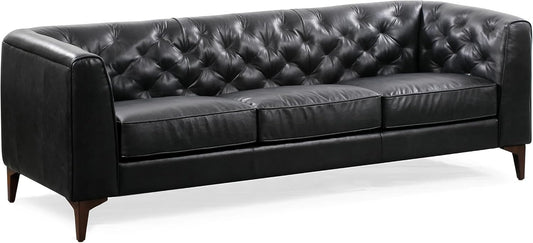 Poly & Bark Essex Leather Couch - 89-Inch Sofa with Tufted Back - Full-Grain Leather Sofa for Living Room with Feather-Down Topper - Living Room Couch - Vintage Italian Leather in Onyx Black