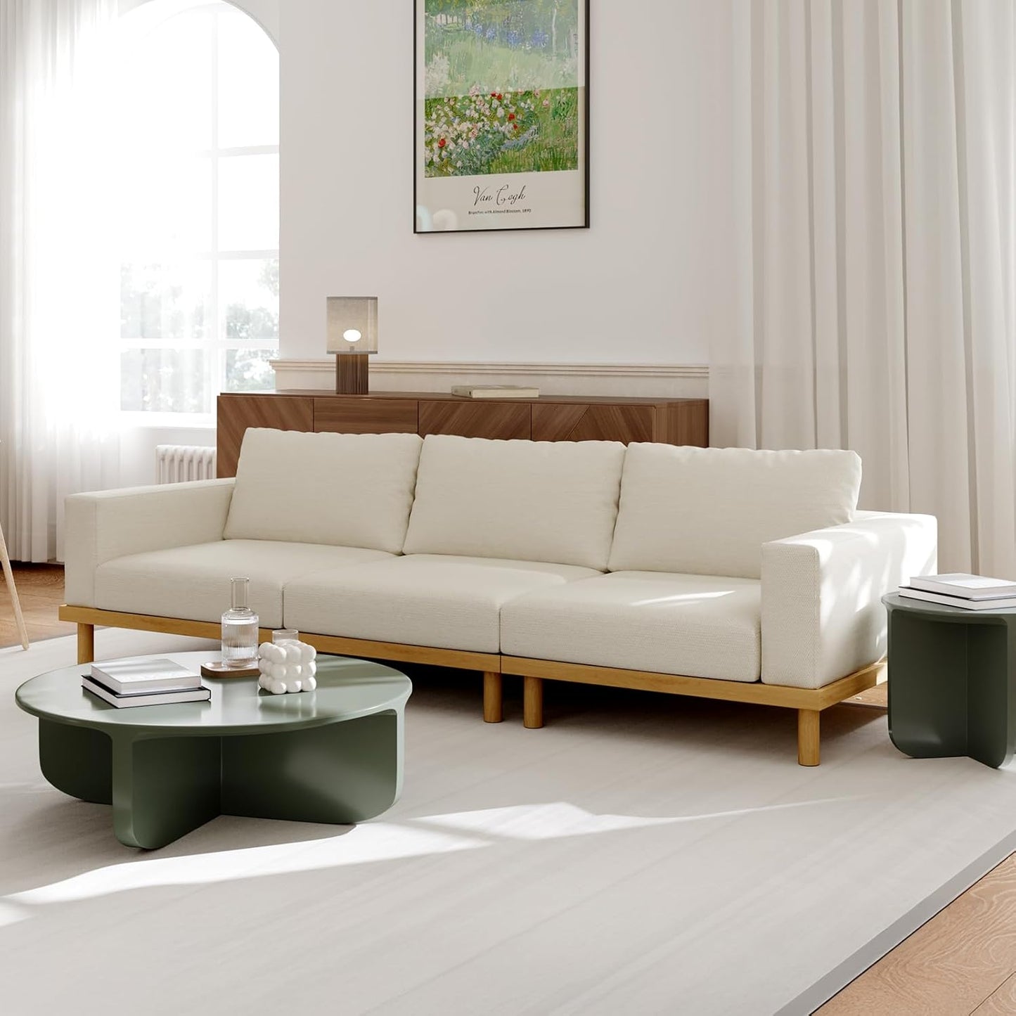 Acanva Minimalist Modular Sectional Sofa for Living Room, Wide & Deep Seat Convertible Furniture Set with Metal Frame and Movable Covers, Armless Chair, Off White