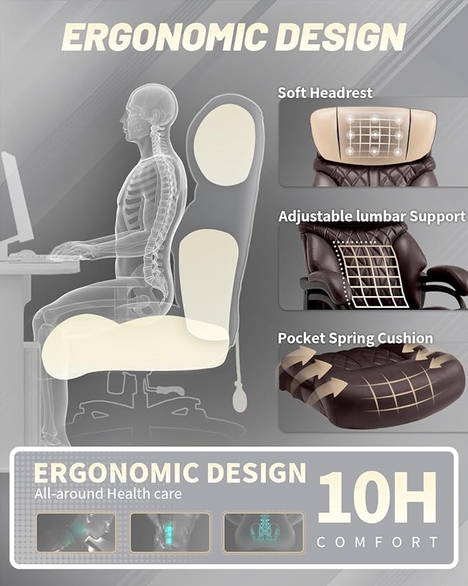 800LBS Big and Tall Office Chair for Heavy People, Extra Wide Seat and Adjustable Lumbar, Heavy Duty Executive Chair with High Back, Large Computer Desk Chair Comfortable for Home Office