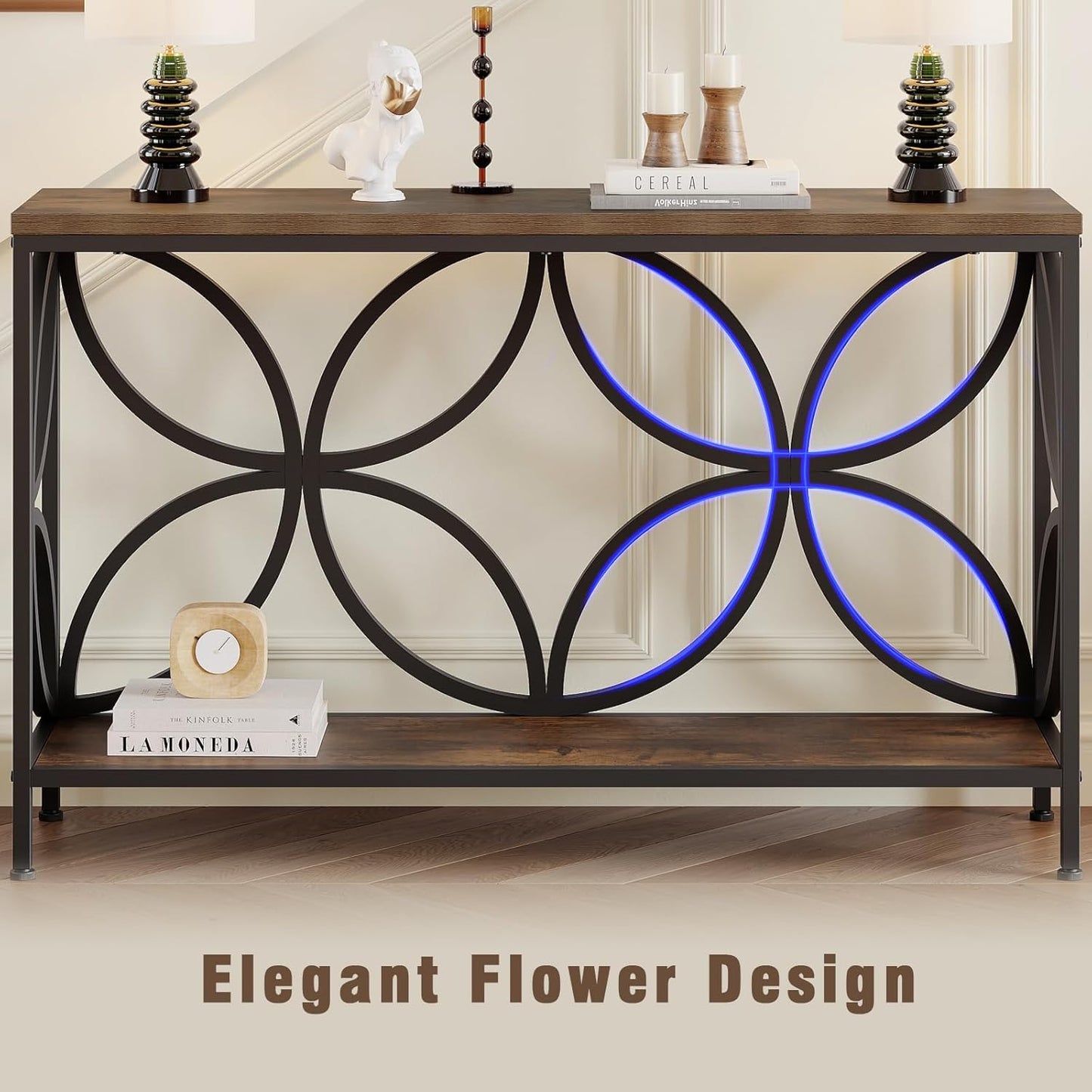 GiftGo Narrow Sofa Table 47.2 Inch, Industrial Sofa Table Behind Couch, Vintage Entry Console Table with Storage for Entryway, Living Room, Foyer, Elegant Design (Rustic Brown, 47.2)