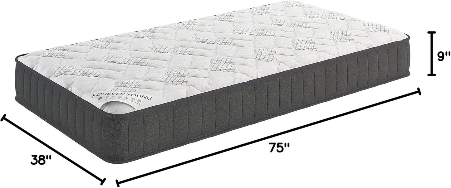 Ottomanson Twin 9" Hybrid Mattress - Medium-Firm Support - Made in USA - Individually Pocketed Coils & CertiPUR-US Foam - Fiberglass-Free - Bed in a Box