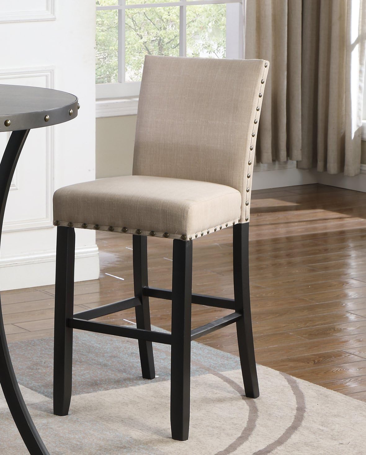 Roundhill Furniture Biony Fabric Bar Stools with Nailhead Trim (Set of 2), Tan