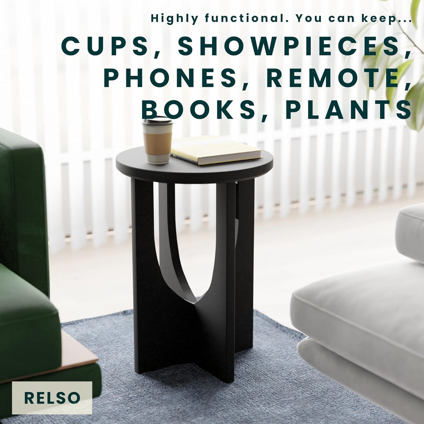 Stupa Solid Wood End Table – 22" Tall Round Side Table for Living Room or Bedroom, Handcrafted Accent Table in Distressed Black Finish, Easy Assembly, Modern Minimalist Design for Small Spaces