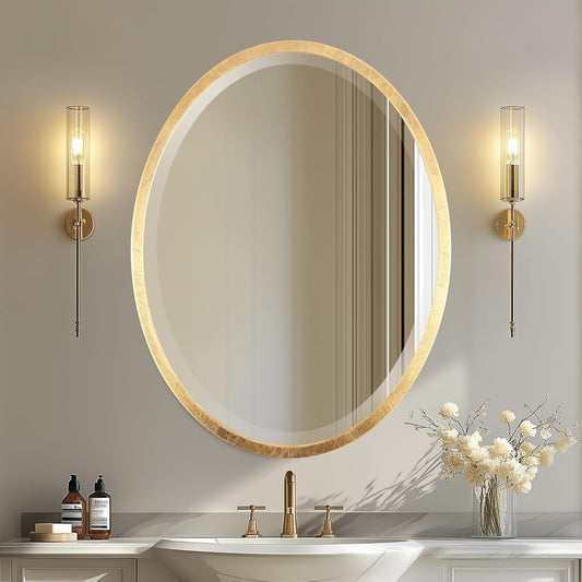 OVALCREST - Oval Wooden Beveled Wall Mirror for Home Decor, Bathroom, Vanity, Bedroom, Living Room, Hallway - London Style (Gold Leaf) 23.1 x 29.1
