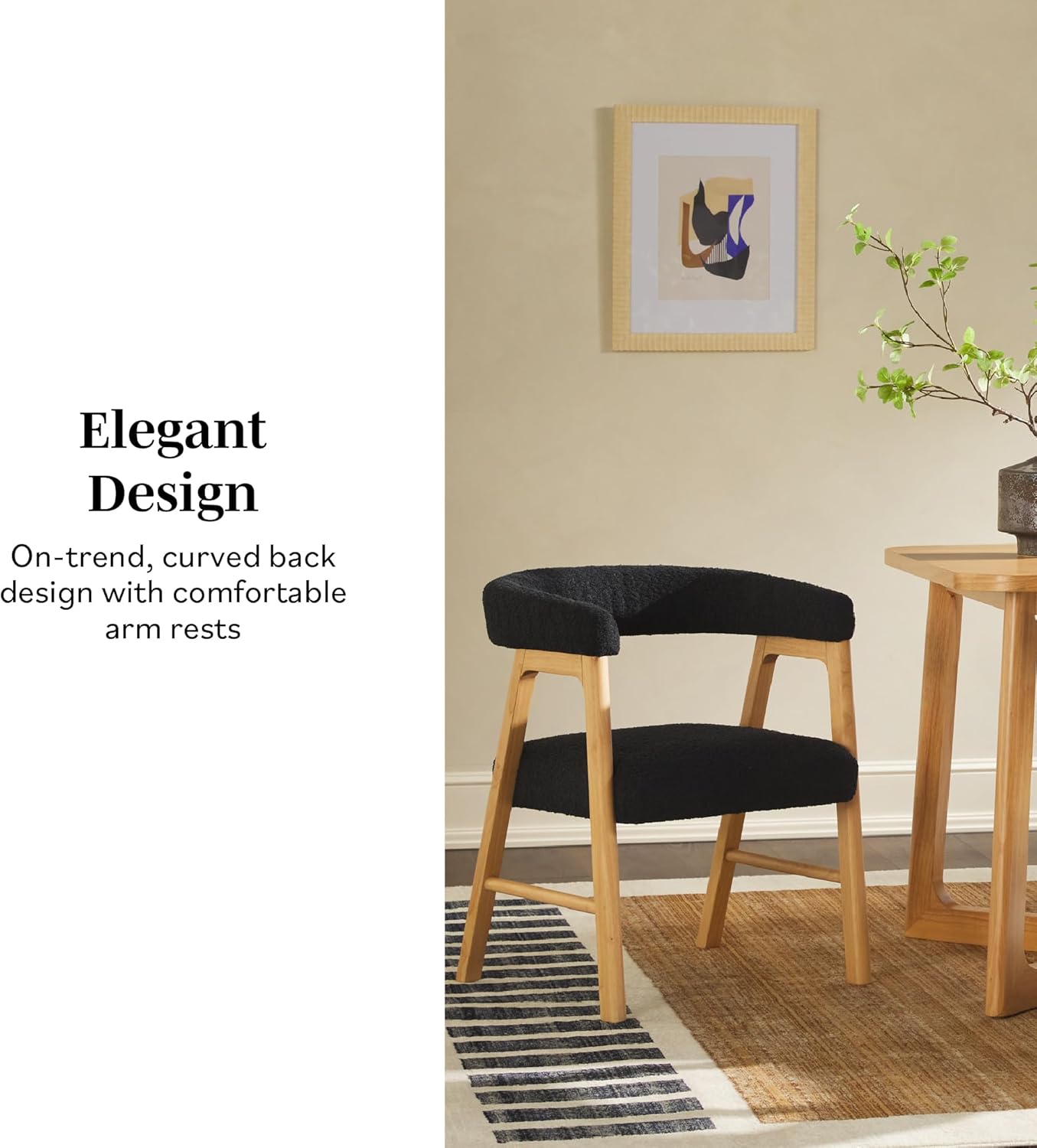 Walker Edison Ezra Modern Curved Back Dining Chair with Boucle Upholstery - Black (Set of 2)