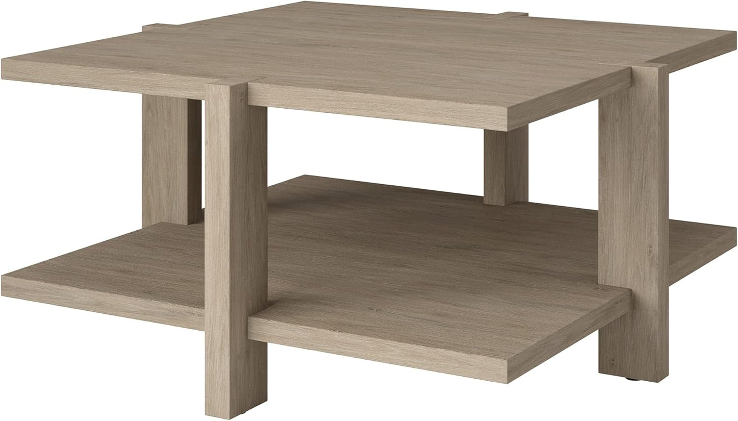 Henn&Hart 35" Wide Square Coffee Table in Antiqued Gray Oak, for Home, Living Room, Bedroom, Entertainment Room, Office