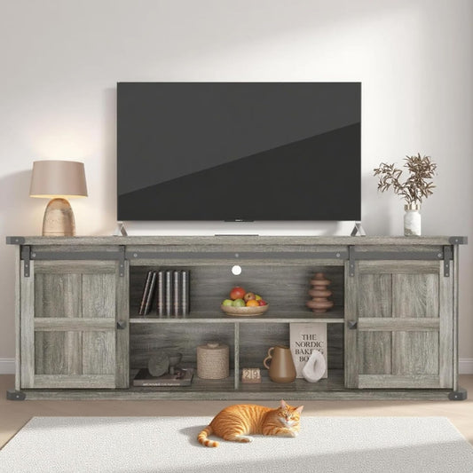 GAOMON 70" Farmhouse TV Stand for 80/75/70 Inch TVs,Entertainment Center Storage Cabinets w/Power Outlets and Sliding Barn Door,Rustic TV Stands for Living Room,Media Console Cabinet
