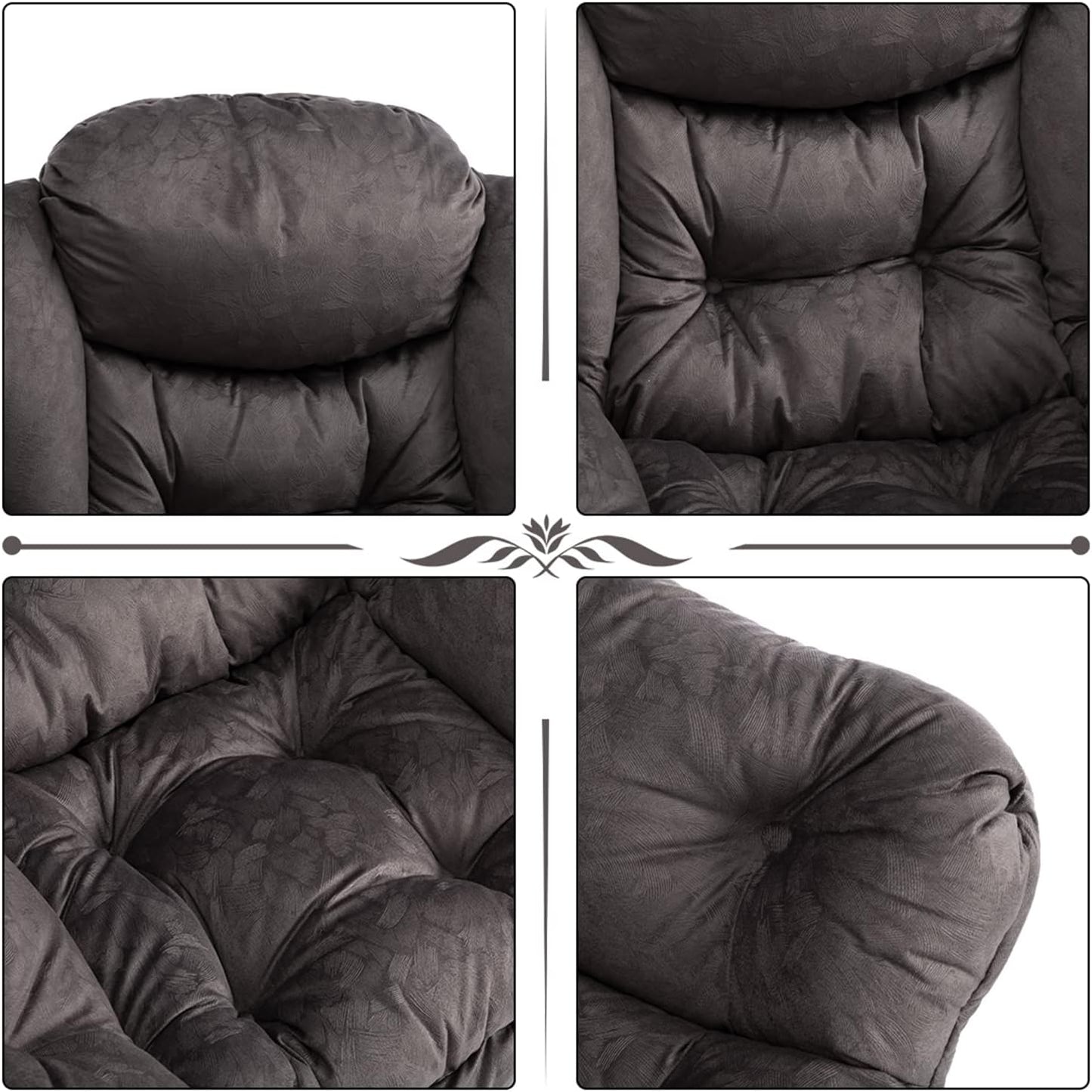 HollyHOME Modern Fabric Large Lazy Chair, Accent Oversized Comfy Reading Chair, Thick Padded Cozy Lounge Chair with Armrest, Steel Frame Leisure Sofa Chair for Living Room, Bedroom, Dorm, Coffee Grey