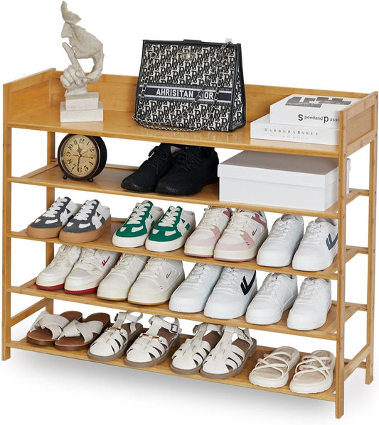 Bamboo Shoe Rack Organizer, 5 Tier Shoe Shelf Storage Organizer, for Entryway, Hallway, and Closet (Nature-39)