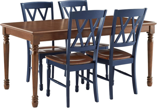 Crosley Furniture Shelby 5-Piece Traditional Dining Table Set for 4, Dinner Tables with Kitchen Chairs, Navy/Dark Cherry