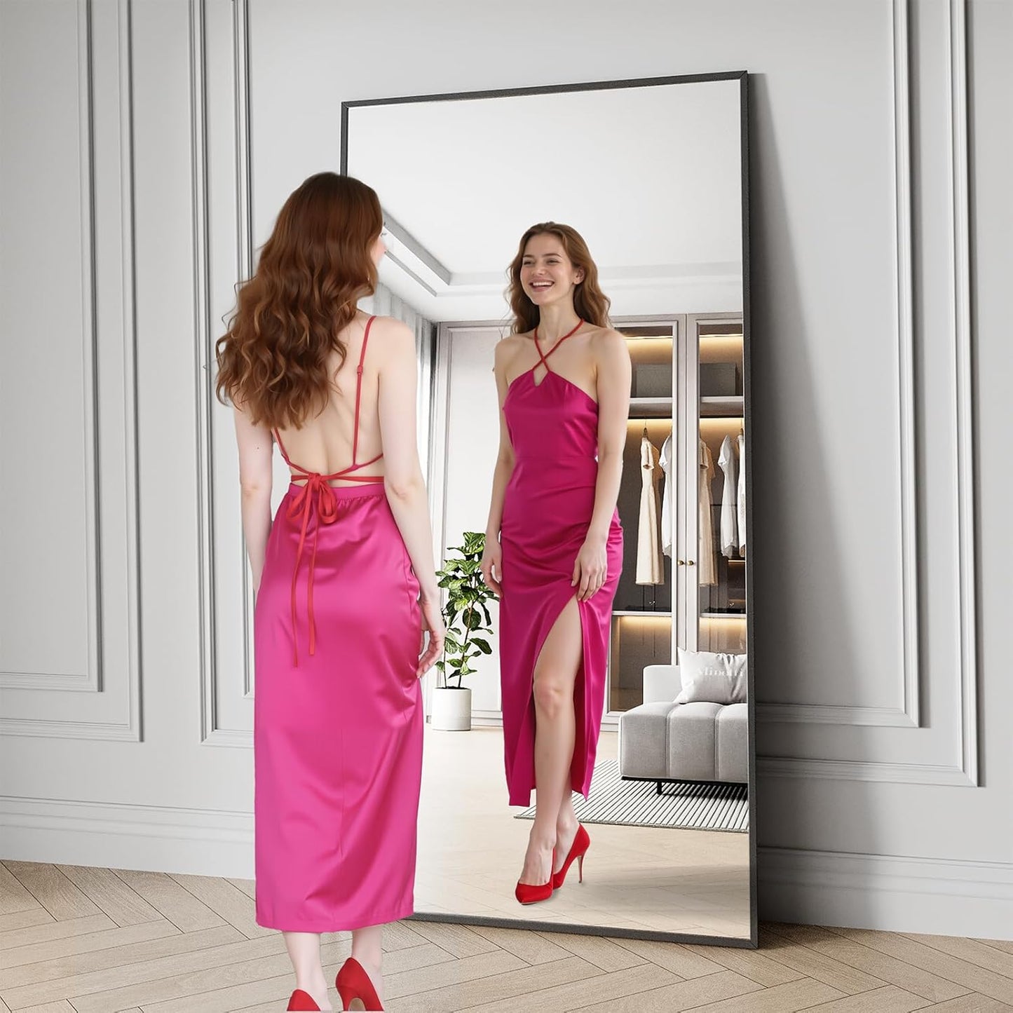 Bathroom Mirror 36x71 Black Bathroom Wall-Mounted Mirrors, Modern Vanity Mirror for Bedroom, Living Room, Aluminum Alloy Frame Allow to Hang Horizontally or Vertically