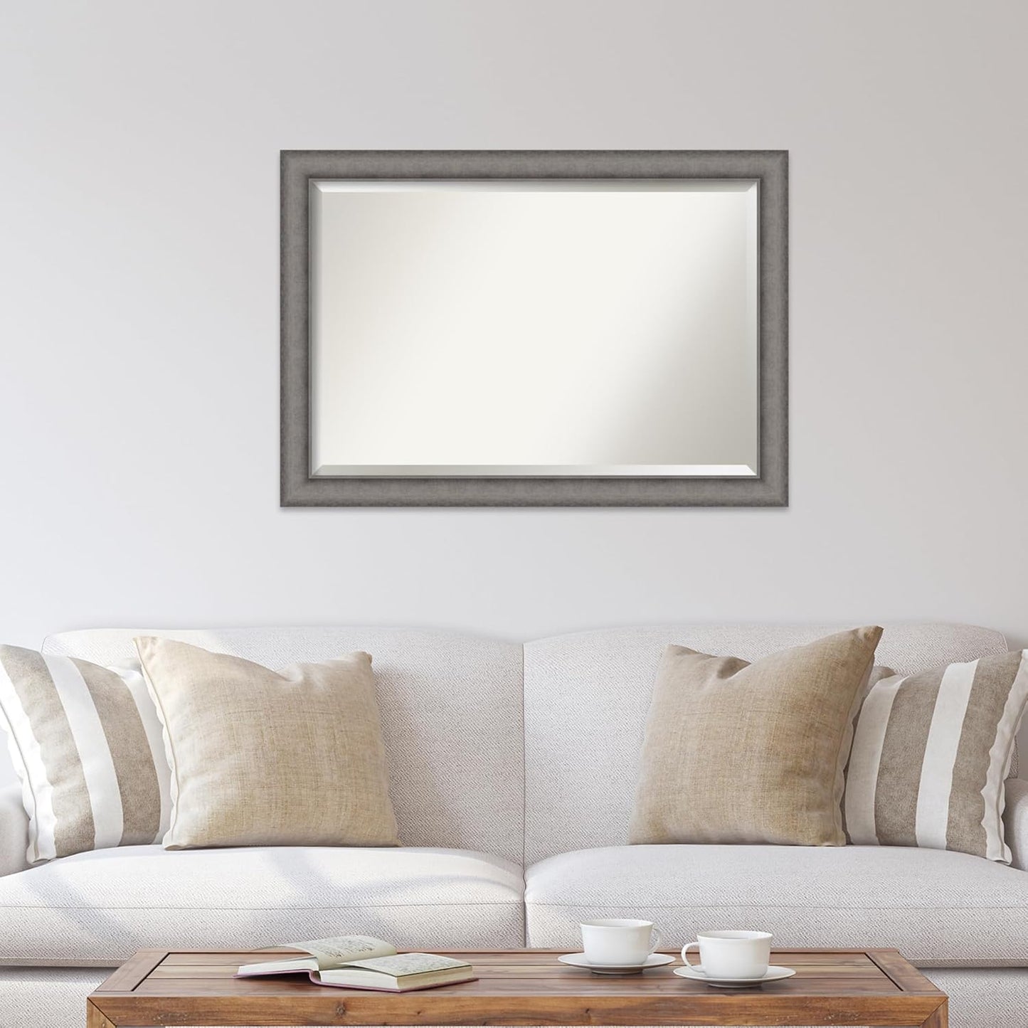 Amanti Art Grey Wall Mirror 29x41 Burnished Concrete Rectangle Bathroom Mirror for Wall Decor Living Room, Large Modern Contemporary Wood Frame, Hangs Horizonally and Vertically, Bathroom Decor