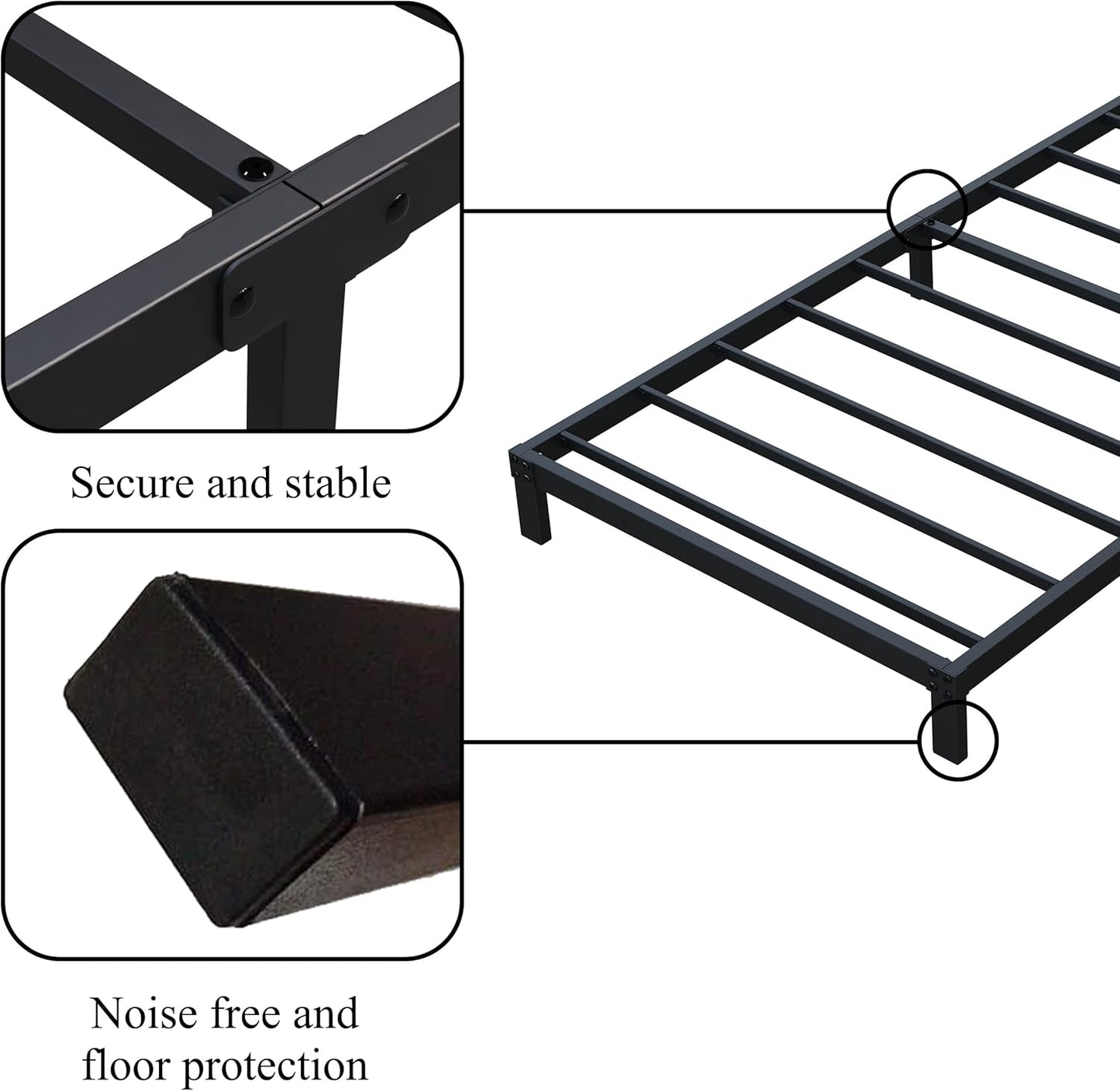 7 Inch Twin Bed Frames No Box Spring Need, Low Profile Metal Platform Twin Size Bed Frame, Heavy Duty Support Bedframes Twin, Easy Assembly
