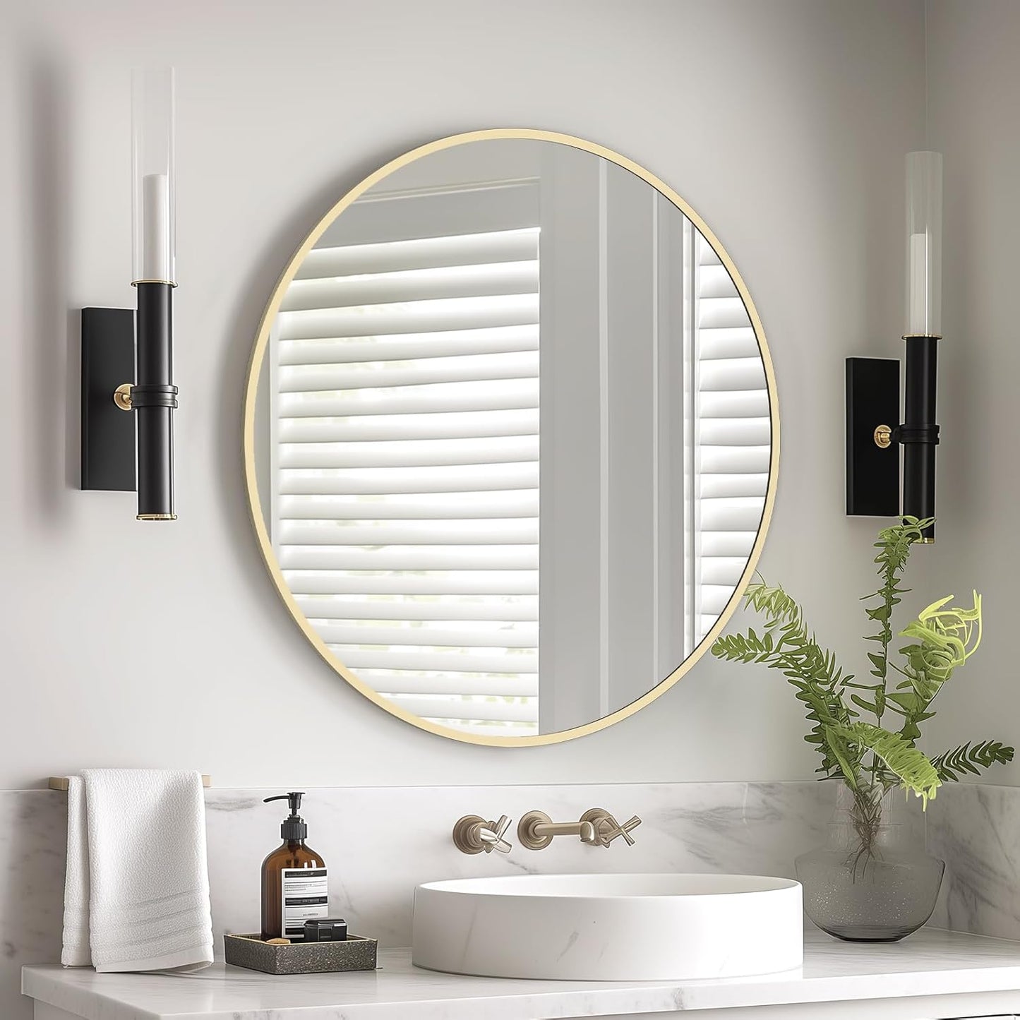 HOMECOOKIN Round Wall Mirror 20" Gold Circle Mirror for Bathroom with Metal Framed, Round Gold Mirror for Wall Decor, Vanity, Entryway Living Room