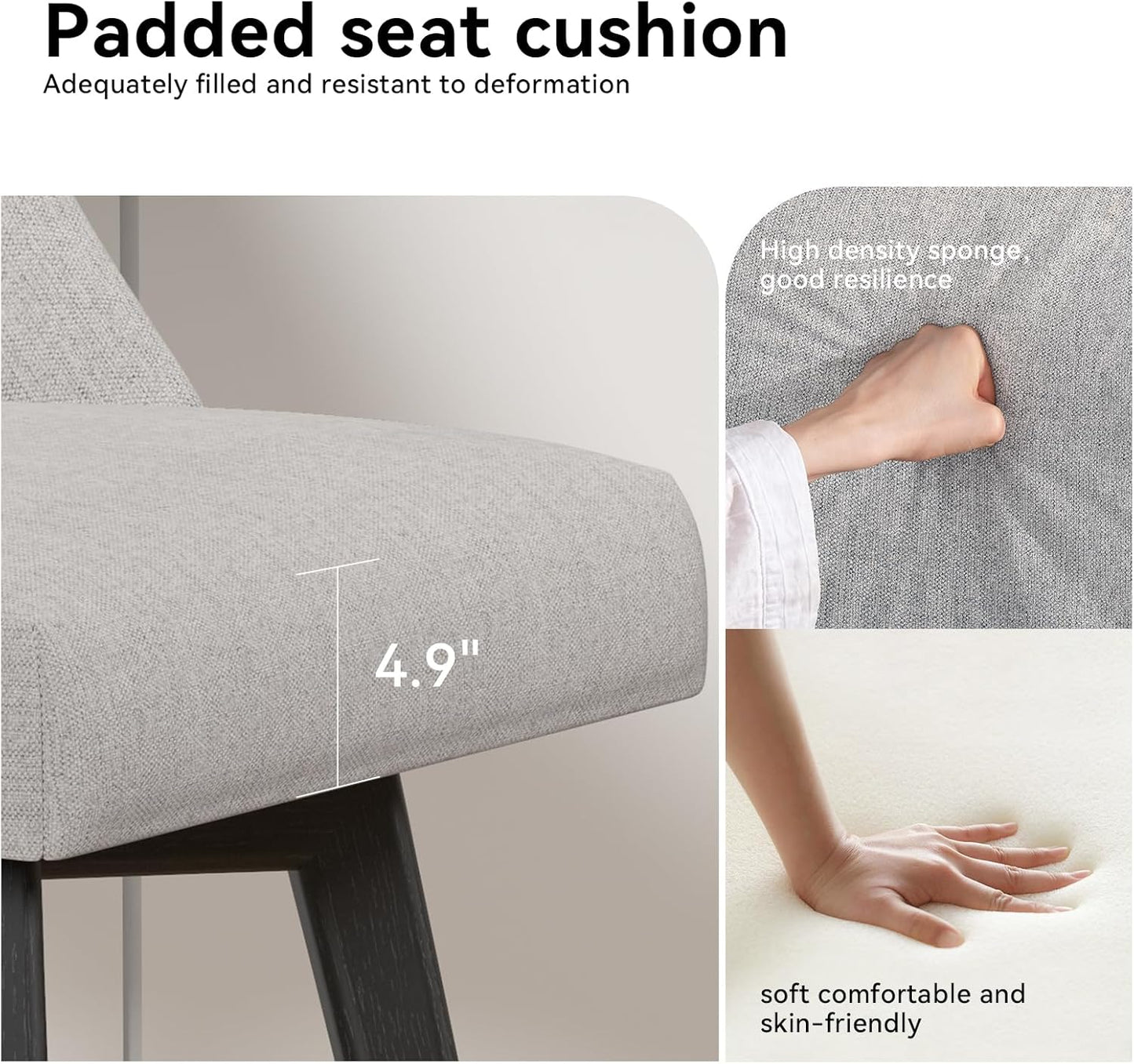 Counter Height Swivel Bar Stools Set of 4, 26 Inch Bar Stools with Footrest, Linen Fabric Upholstered Barstools with Back and Solid Wood Legs for Kitchen Island, Dining Room,Pub,Light Grey