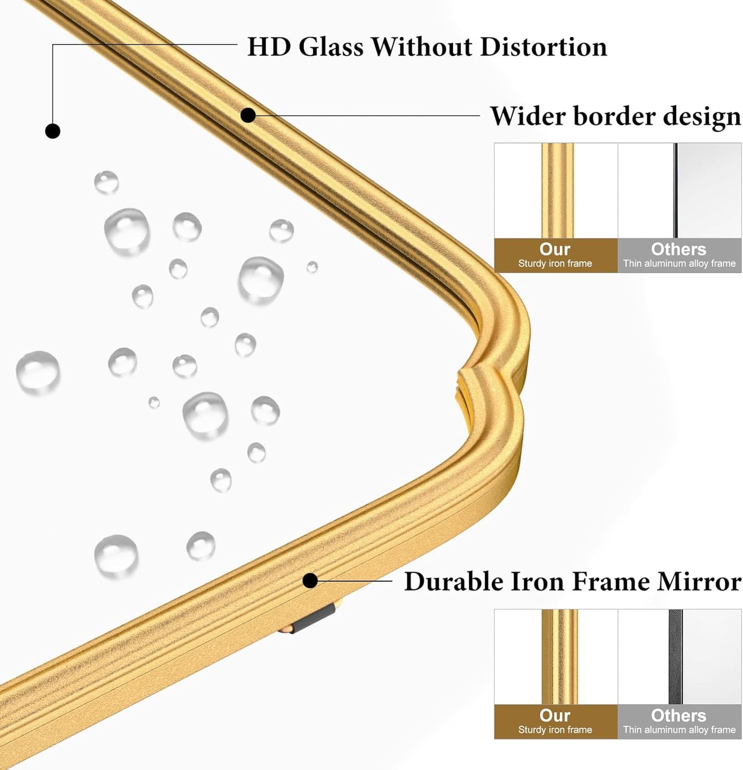 36 x 48 Inch Gold Bathroom Vanity Mirror for Wall with Non-Rusting Metal Frame Large Rounded Rectangle Mirror for Over Sink (Horizontal/Vertical)