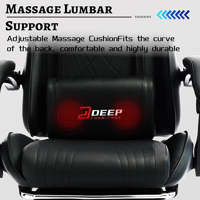 Ergonomic Gaming Chair with Footrest and Lumbar Massage, Racing Office Chair, High Back Computer Desk Chair with Headrest Pillow for Adults, Video Game Chair for PC Gamer (1001-Black)