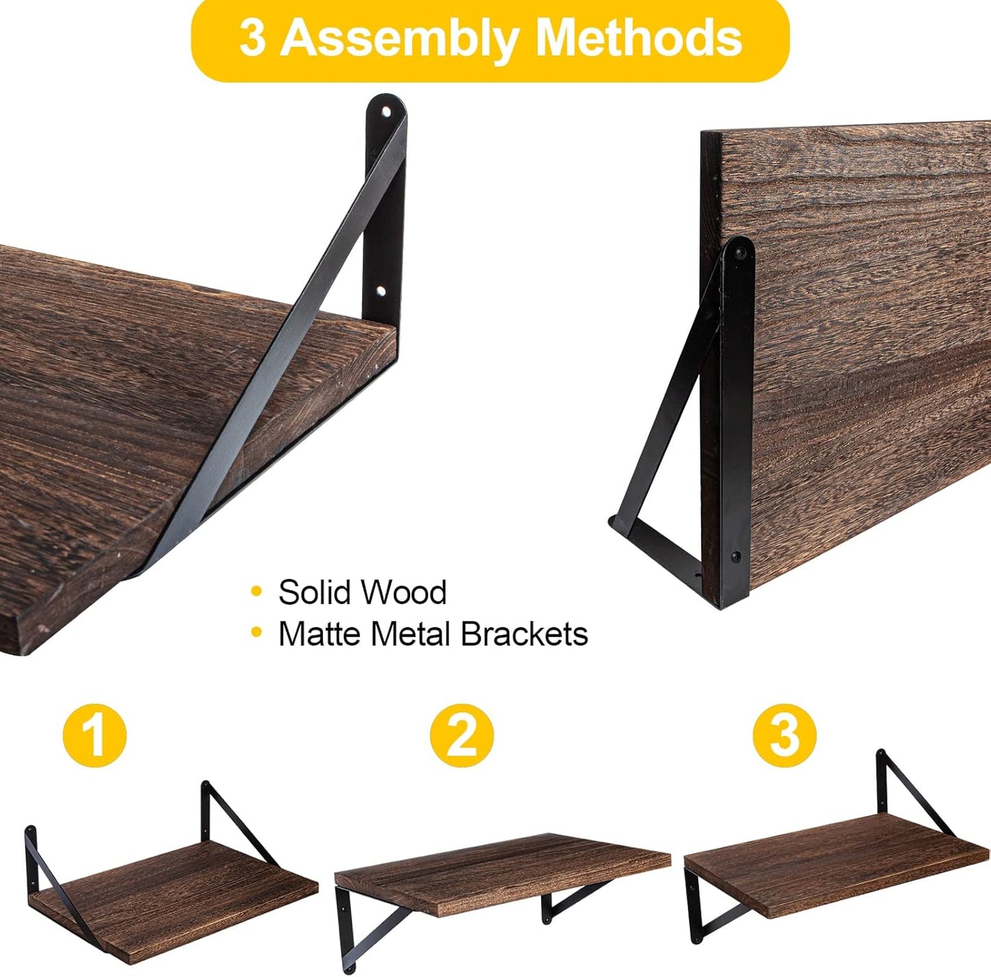 SAUMONIERES Floating Shelves Bookshelf for Bedroom Bathroom Living Room Wood Wall Mounted Wide Deep Storage, Rustic Brown Shelves Set of 2