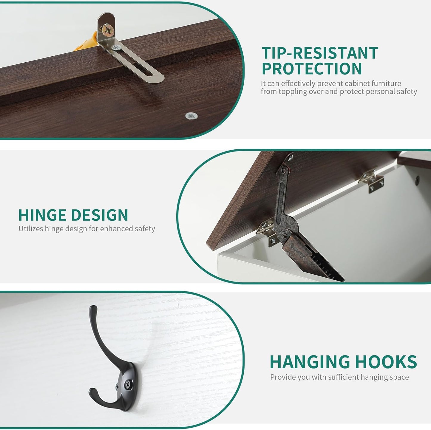 YITAHOME L-Shaped Hall Tree with Bench & Storage, Corner Entryway Organizer with 5 Shoe Shelves, Hidden Seat Compartment, Hooks & Open Top Storage for Living Room & Hallway, Walnut & Off-White